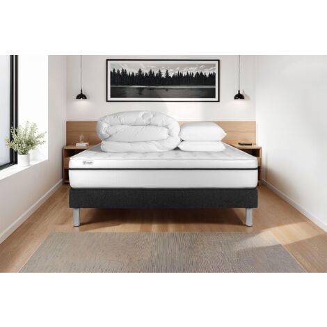 Komplettpaket Bett - Matratze 180x200 cm + Boxspring-Lattenrost (im Set) + 2 Kopfkissen + Bettdecke - Vital Spa