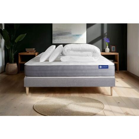Komplettpaket Bett - Matratze 180x200 cm + Boxspringbett mit Lattenrost (im Set) + 2 Kopfkissen + Bettdecke - Actilatex Dream
