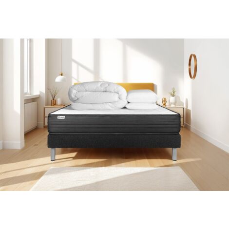 Komplettpaket Bett - Matratze 180x200 cm + Boxspringbett mit Lattenrost (im Set) + 2 Kopfkissen + Bettdecke - Vitalpower