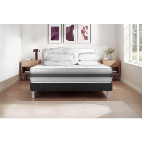 Komplettpaket Bett - Matratze 200x200 cm + Boxspringbett mit Lattenrost (im Set) + 2 Kopfkissen + Bettdecke - Vitalmemo Back