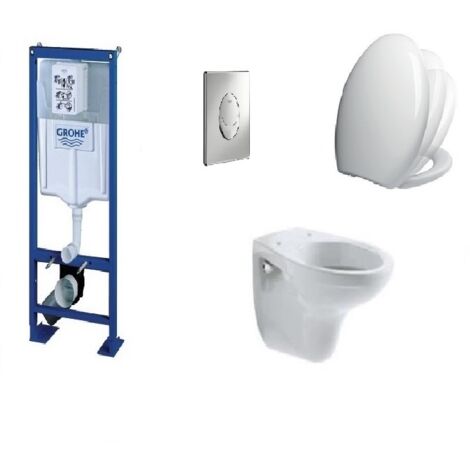 KOMPLETTPAKET HÄNGETOILETTE BATI GROHE SL FREISTEHEND + CHROMPLATTE + BECKEN VILLEROY AND BOCH VOLTA + SITZ SIAMP VALLAURIS