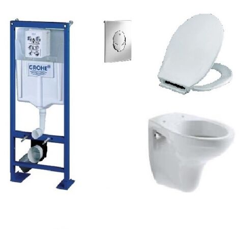 KOMPLETTPAKET WANDHÄNGENDE WC BATI GROHE SL FREISTEHEND + CHROMPLATTE + SCHÜSSEL JACOB DELAFON BRIVE + DURAVIT SITZ SIAMP MONACO