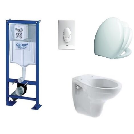KOMPLETTPAKET WANDHÄNGENDE WC BATI GROHE SL FREISTEHEND + WEISSE PLATTE + BECKEN JACOB DELAFON BRIVE + SITZ SIAMP VALLAURIS FALLBREMSE