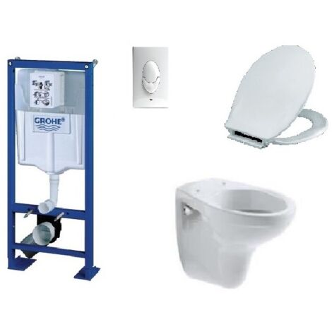 KOMPLETTPAKET WANDHÄNGENDE WC BATI GROHE SL FREISTEHEND + WEISSE PLATTE + SCHÜSSEL JACOB DELAFON BRIVE + SITZ SIAMP MONACO