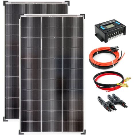 Komplettset 2x120 Watt Solarmodul 1070x585 20A Laderegler Kabel Stecker Solar Photovoltaik