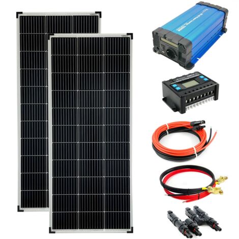 Komplettset 2x140 Watt Solarmodul 1270x590 1000 Watt FS1000D12V Spannungswandler 20A Laderegler