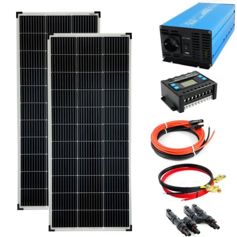 Komplettset 2x140 Watt Solarmodul 1270x590 1000 Watt TS1000 Spannungswandler 20A Laderegler