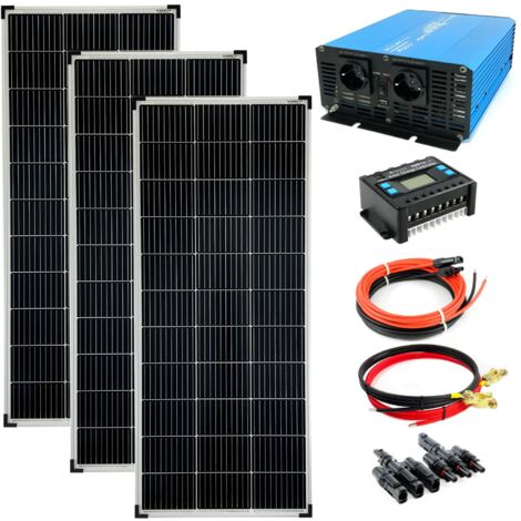 Komplettset 3x140 Watt Solarmodul 1270x590 1500 Watt TS1500 Spannungswandler 30A Laderegler