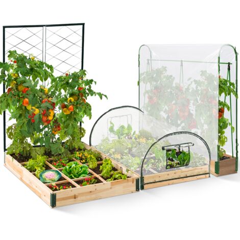 Komplettset aus 3 modulierbaren Kästen Gemüse- und Tomatengewächshaus + Rankgitter + Hülle