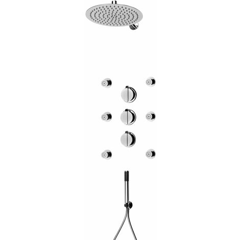 Komplettset Designer Regendusche mit Thermostatarmatur Duscharmatur - Duschsystem mit Kopfbrause, Duschthermostat, Seitendüsen und Handbrause - Unterputzarmatur