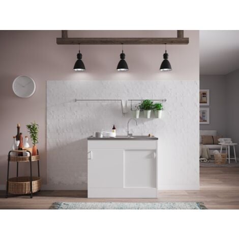 Komplettspüle Spüle Unterschrank mit Schiebetüren 100 x 50 cm Weiß Respekta