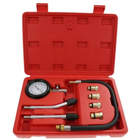 Kompressionsmessgeräte-Koffer, 8-teiliges Set zur Kompressionsprüfung - Material: C45-Stahl - Koffergröße: 30 x 19,5 x 6 cm - 8-teilig, mit rotem Koffer