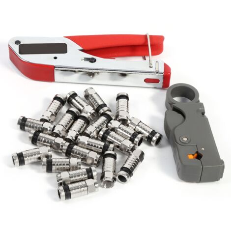 Kompressionsset für RG58-, RG59- und RG6-F-Stecker mit Abisolierzange und Crimpzange – Professionelles 20-teiliges Set