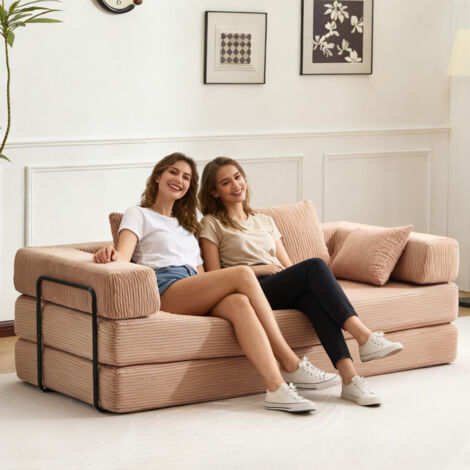 Komprimierbares Schlafsofa aus schwarzem Cord, bequemes Sofa ohne Montage erforderlich, Bodensofa, Loungecouch für kleine Räume im Wohnzimmer