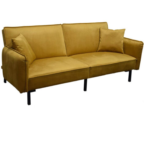 KONAE - Canapé Convertible Bois d'Eucalyptus Velours Ocre