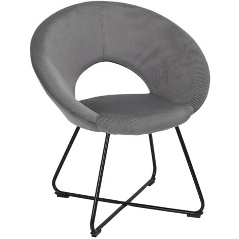 KONAE - Fauteuil Rond Ajouré en Velours Côtelé Gris