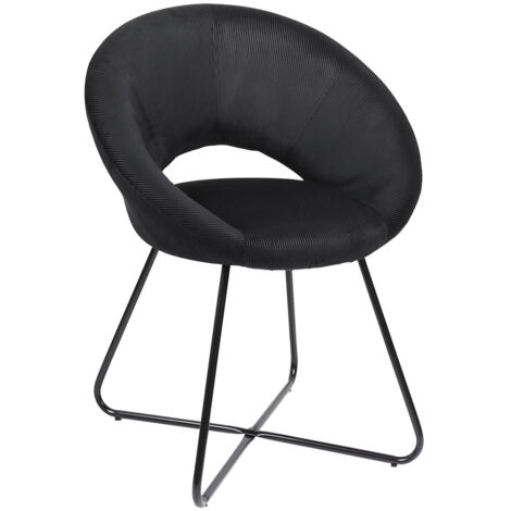 KONAE - Fauteuil Rond Ajouré en Velours Côtelé Noir