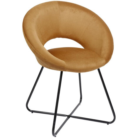 KONAE - Fauteuil Rond Ajouré en Velours Côtelé Ocre