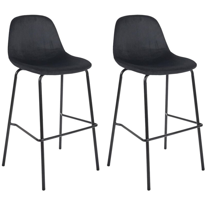Altobuy - konae - Lot de 2 Tabourets de Bar en Velours Côtelé Noir