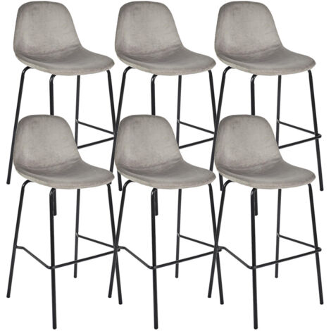 KONAE - Lot de 6 Tabourets de Bar en Velours Côtelé Gris