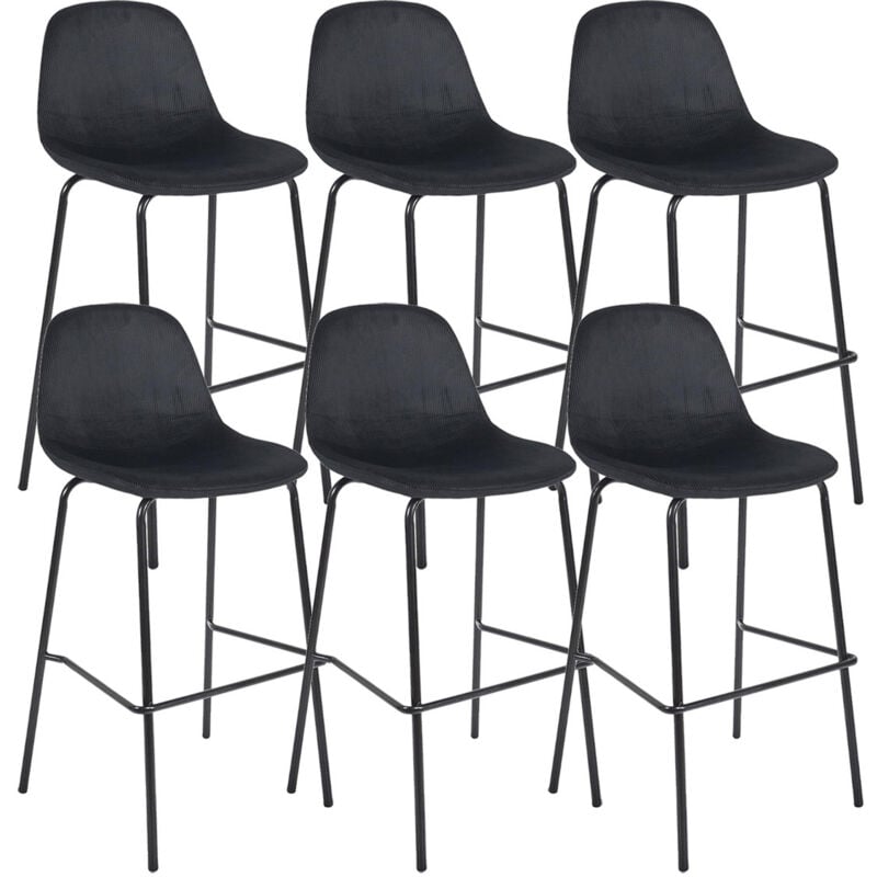 Altobuy - konae - Lot de 6 Tabourets de Bar en Velours Côtelé Noir