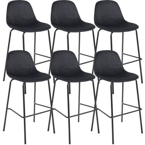 KONAE - Lot de 6 Tabourets de Bar en Velours Côtelé Noir