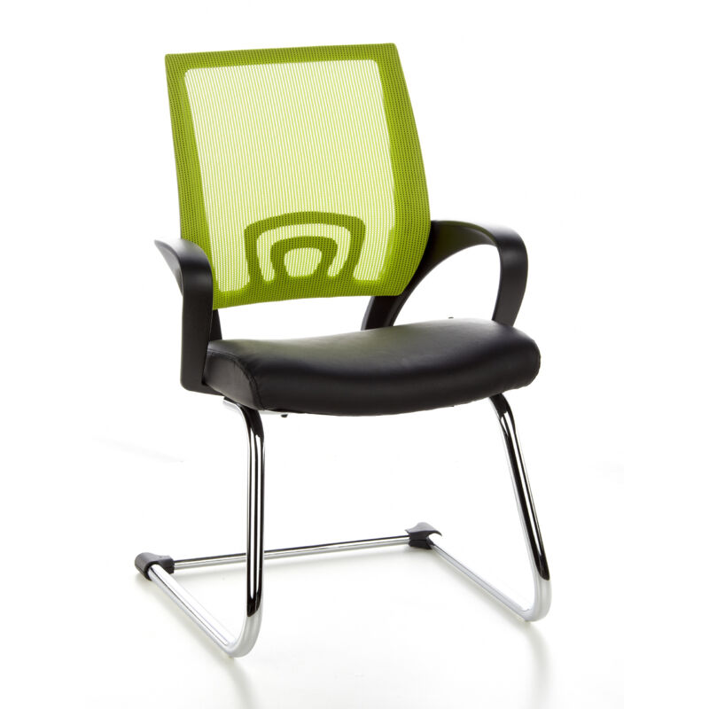 Konferenzstuhl / Freischwinger / Stuhl Visto Net V Netzstoff Schwarz / Grün Chrom Hjh Office