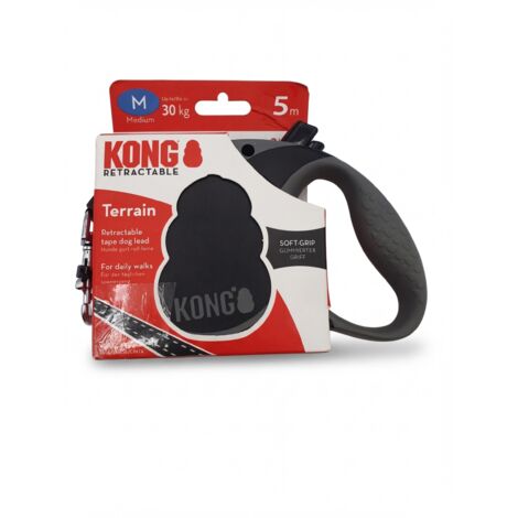 KONG - Laisse rétractable Terrain - Taille M 5m jusqu'à 30kg - Sangle réfléchissante et poignée soft-grip - Boîte légèrement usée - Voir photos