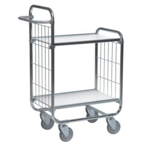 Kongamek Bordwagen verzinkt mit 2 laminierten Böden 620x425mm und vergitterten Stirnwänden