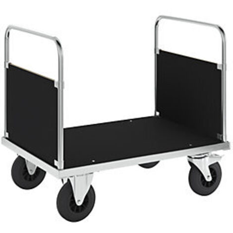 Kongamek Plattformwagen, verzinkt 1000x700x900mm mit Ladefläche aus MDF, 2 Seitenwänden, Gummibereifung und Bremse