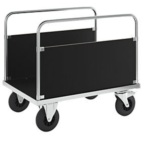 Kongamek Plattformwagen verzinkt 1000x700x900mm mit Ladefläche und 2 stirnseitigen Wänden aus MDF mit Gummibereifung und Bremse