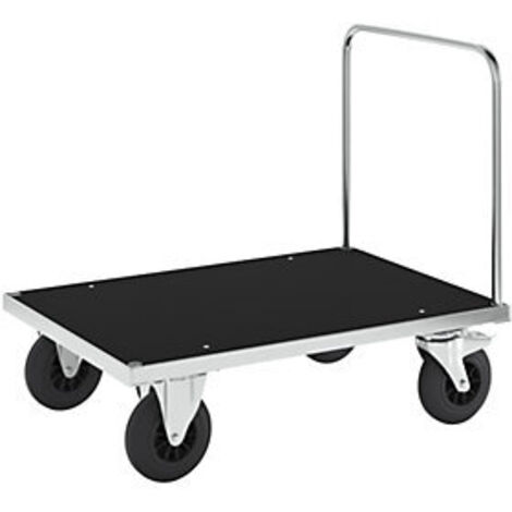 Kongamek Plattformwagen, verzinkt 1000x700x900mm mit MDF-Platte, offenem Schiebegriff, Gummibereifung und Bremse