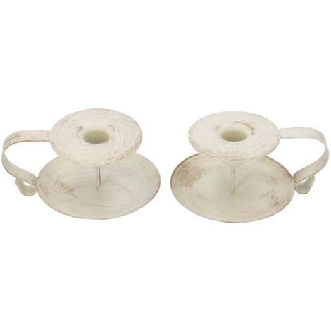 Konische Kerzenständer aus Eisen, schlichte Antik-Optik, mit geschwungenem Griff, für ein romantisches Abendessen bei Kerzenschein, weiß, 2 Stück