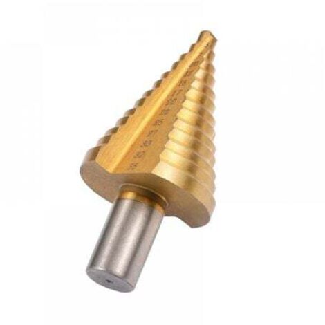 Konischer Stufenbohrer, 13 Stufen 5 mm-35 mm HSS-Stufenbohrer 4241, Titanbeschichteter Kegelspitzen-Stufenbohrer mit Sechskantschaft, HSS-Werkzeugsatz für Stahl, Holz, Kunststoff usw. (Gold).