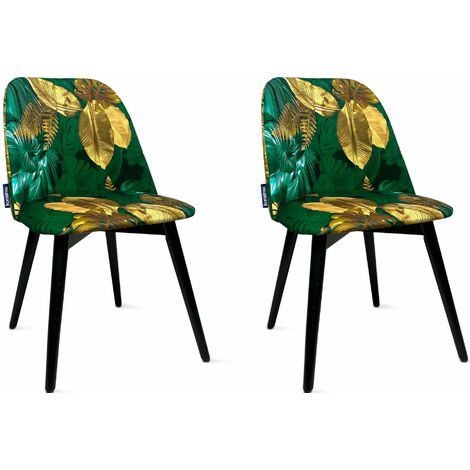 KONSIMO BAKERI Esszimmerstuhle (2-tlg), grün / gold / schwarz