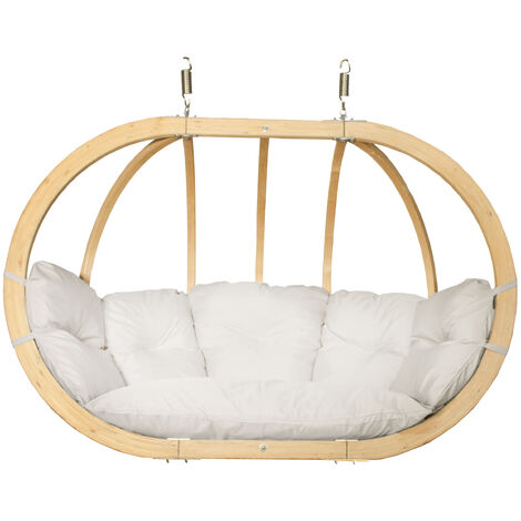 KONSIMO CALLISTO Hölzerner Hängesessel für zwei Personen, beige