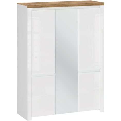 KONSIMO DAMINO Kleiderschrank, Glas Weiß/Eiche Wotan Dekor