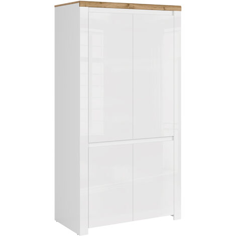 KONSIMO DAMINO Kleiderschrank, Glas Weiß/Eiche Wotan Dekor