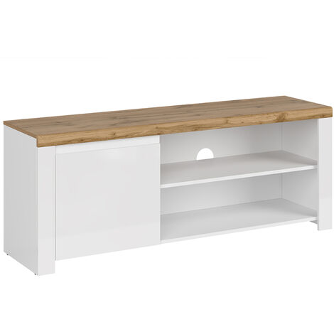 KONSIMO DAMINO Lowboard , Glas Weiß/Eiche Wotan Dekor