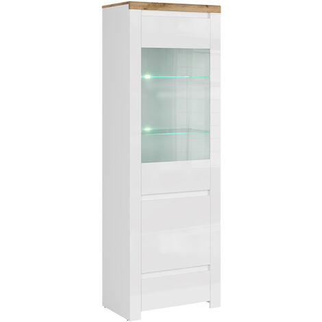 KONSIMO DAMINO Vitrinenschrank, Glas Weiß/Eiche Wotan Dekor