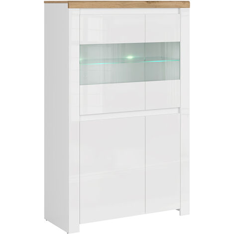 KONSIMO DAMINO Vitrinenschrank, Glas Weiß/Eiche Wotan Dekor