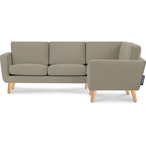 KONSIMO Ecksofa rechts mit Armlehnen "TAGIO", Beige, Stoff, Scandinavian, 220x80x181cm