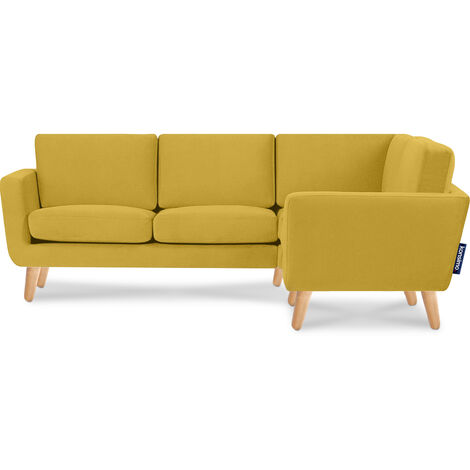 KONSIMO Ecksofa rechts mit Armlehnen "TAGIO", Gelb, Stoff, Scandinavian, 220x80x181cm