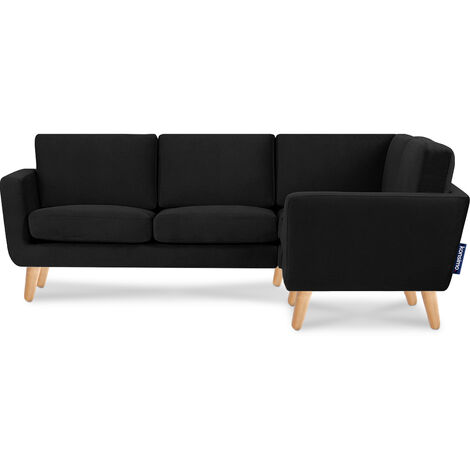 KONSIMO Ecksofa rechts mit Armlehnen "TAGIO", Schwarz, Stoff, Scandinavian, 220x80x181cm