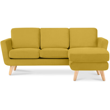 KONSIMO Ecksofa rechts mit Armlehnen und Gestell aus Massivholz "TAGIO", Gelb, Stoff, Scandinavian, 190x78x151cm