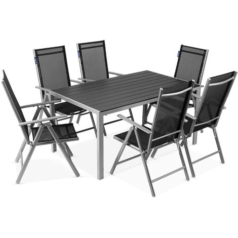 KONSIMO EPIGE Gartenmöbelset Tisch und Stühle für 6 Personen, schwarz