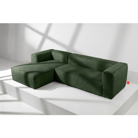 KONSIMO FEROX Modernes Ecksofa Links aus breitem Cordstoff, dunkelgrün