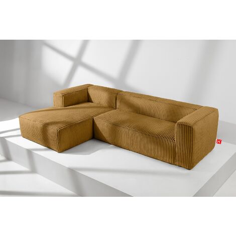 KONSIMO FEROX Modernes Ecksofa Links aus breitem Cordstoff, gelb