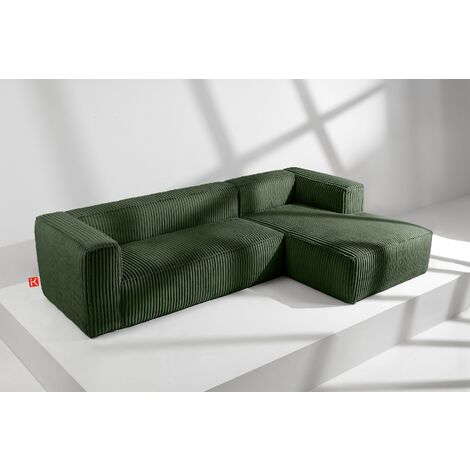 KONSIMO FEROX Modernes Ecksofa Rechts aus breitem Cordstoff, dunkelgrün
