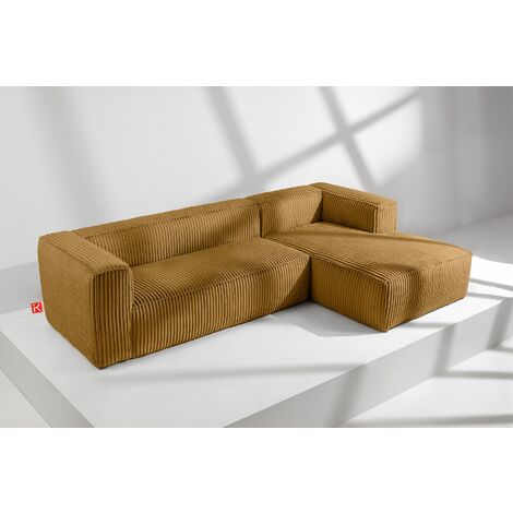 KONSIMO FEROX Modernes Ecksofa Rechts aus breitem Cordstoff, gelb